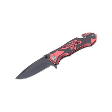 Eagle Design Handle Spring Assist Knife 4.5" Closed Red